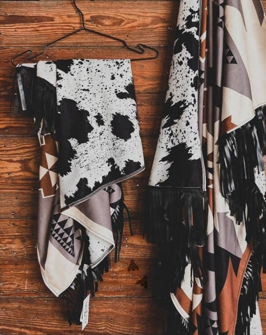 Western Print Fringe Throw Blanket