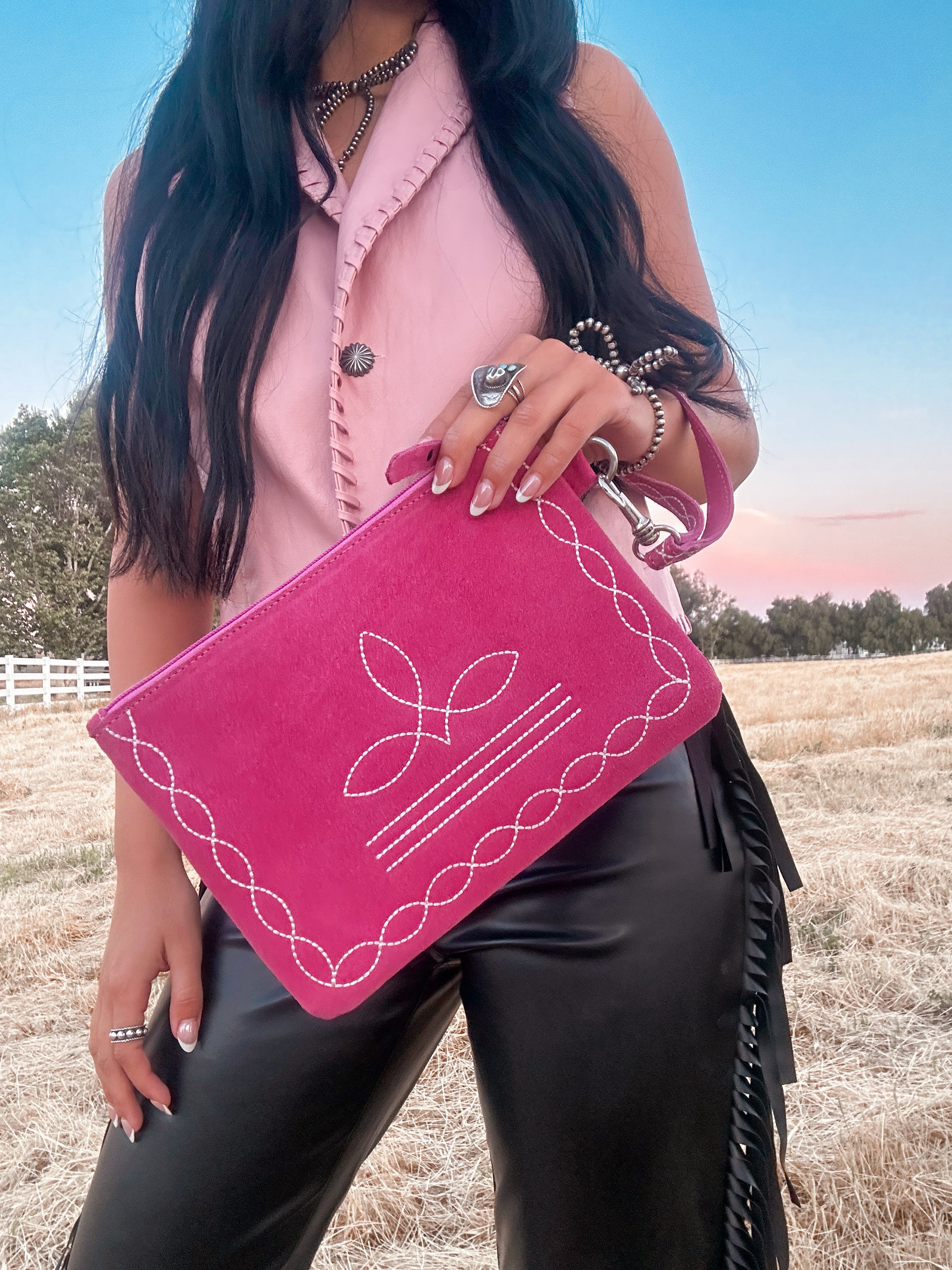 Pink Bootstitch Wristlet
