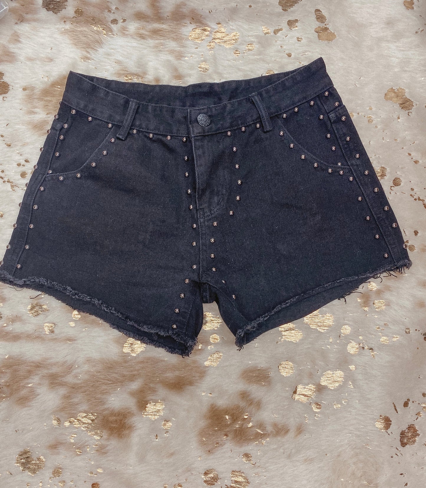 Rock and Roll Studded Denim Shorts-Black