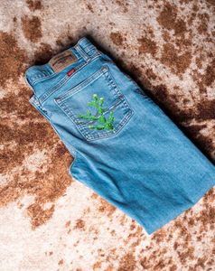 Hand Painted Cactus Jeans- Size 29x30