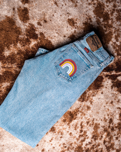 Hand Painted Neutral Rainbow Jeans- Size 29x30