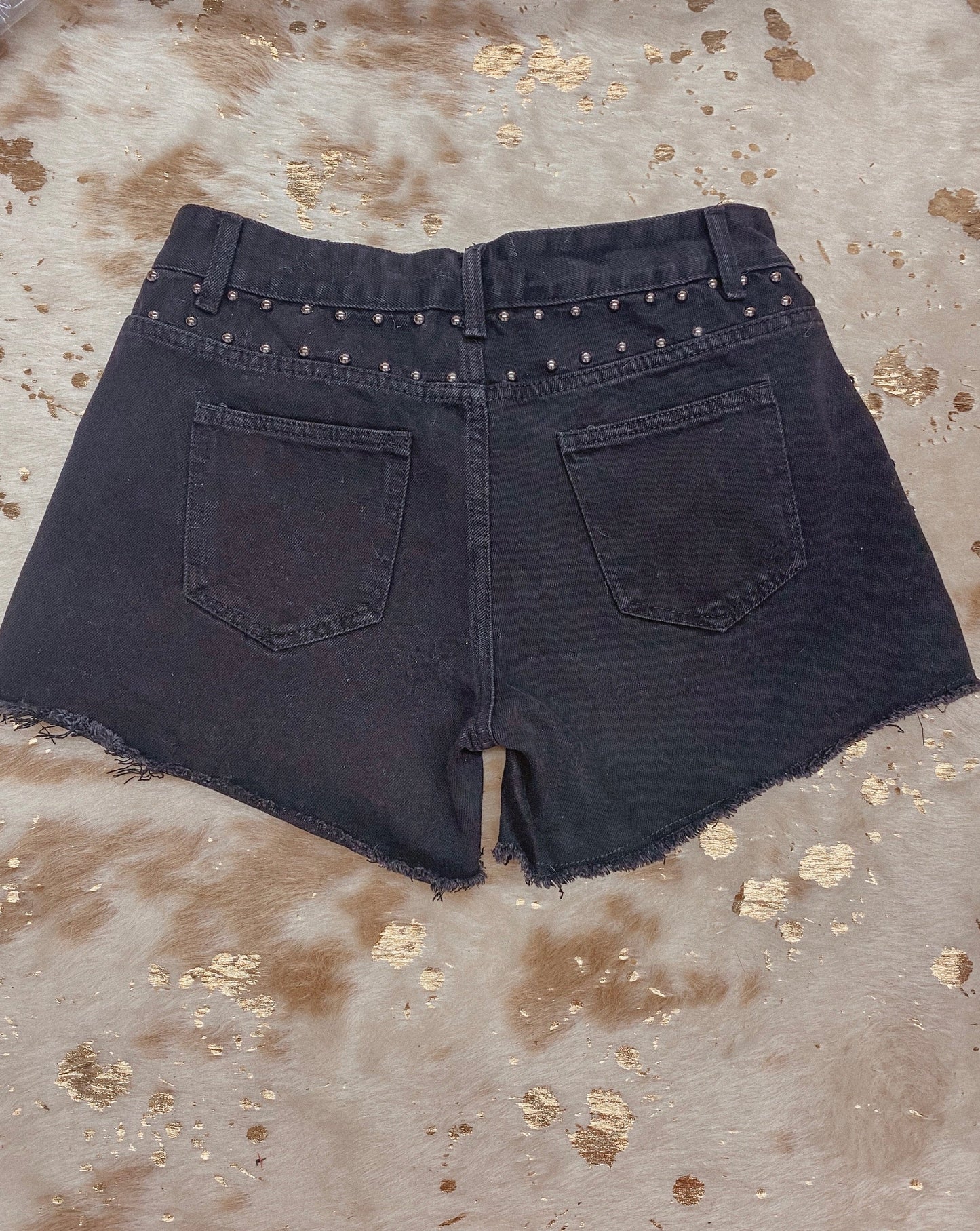 Rock and Roll Studded Denim Shorts-Black