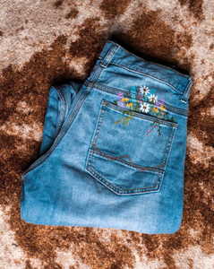 Hand Painted Flowers Jeans-Size 14 Boys