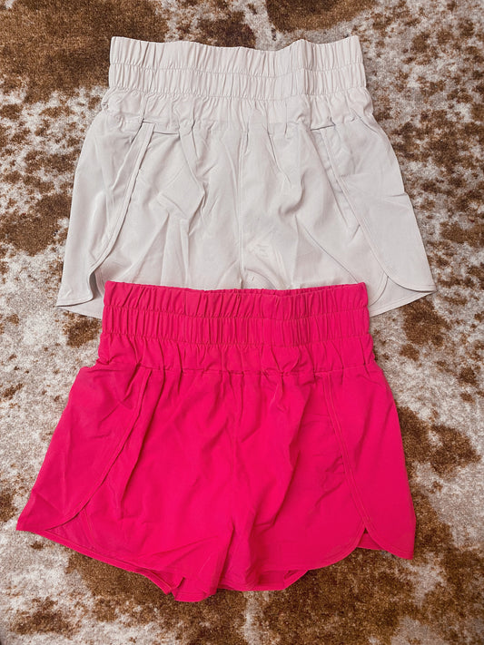 Kendall Smocked Waist Shorts-Pastel Grey/Hot Pink