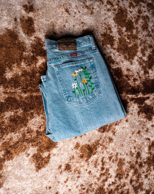 Hand Painted Yellow Flower Jeans- Size 30x30