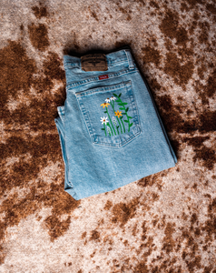 Hand Painted Yellow Flower Jeans- Size 30x30